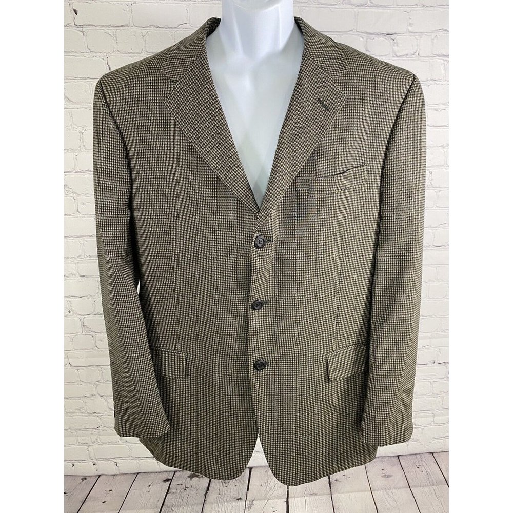 Jones New York Brown Blue 3 Button 100% Wool Jacket Blazer Sport Coat 43R EUC